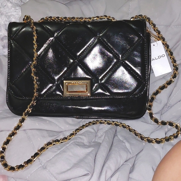 Aldo Handbags - New✨Shiny🖤Quilted Flap bag Black shoulderbag crossbody bag Aldo chain strap bag